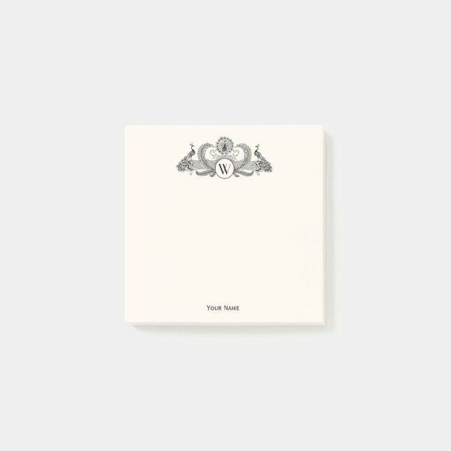 Post-it® Vintage Peacocks Monogram Ivory BG (Devant)