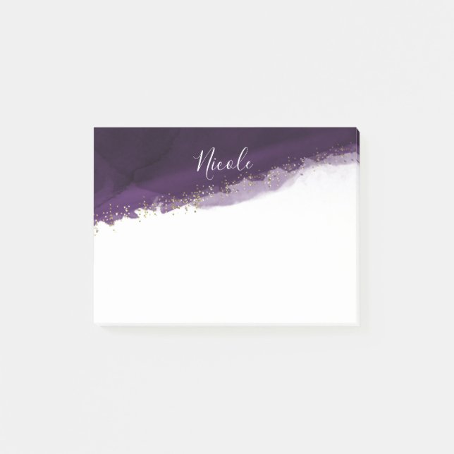 Post-it® Violet Prune  Aquarelle Or Moderne Chic Élégant (Devant)