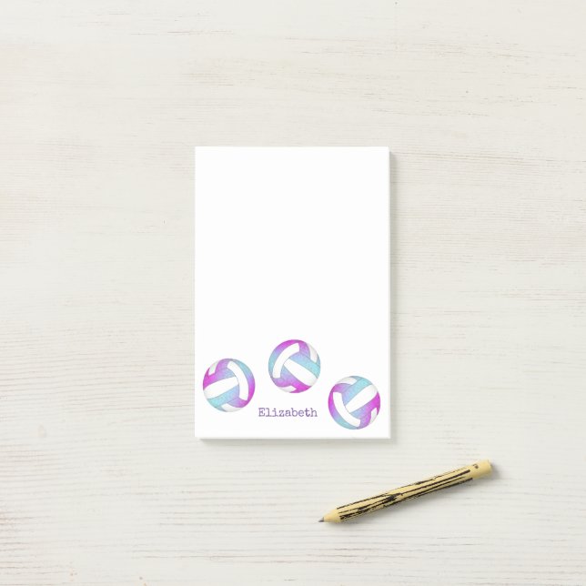 Post-it® violet rose bleu personnalisé volley-ball (Sur un bureau)