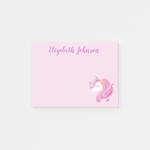 Post-it® Visage de licorne rose pailleté personnalisé 