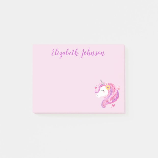 Post-it® Visage de licorne rose pailleté personnalisé magiq (Devant)