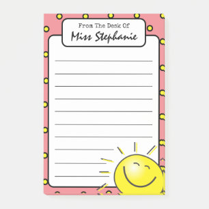 Post-it® Visage de sourire rose mignon de l'enseignant