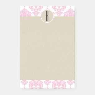 Post-it® Vitre rose blanc Damas Kraft Monogramme initial