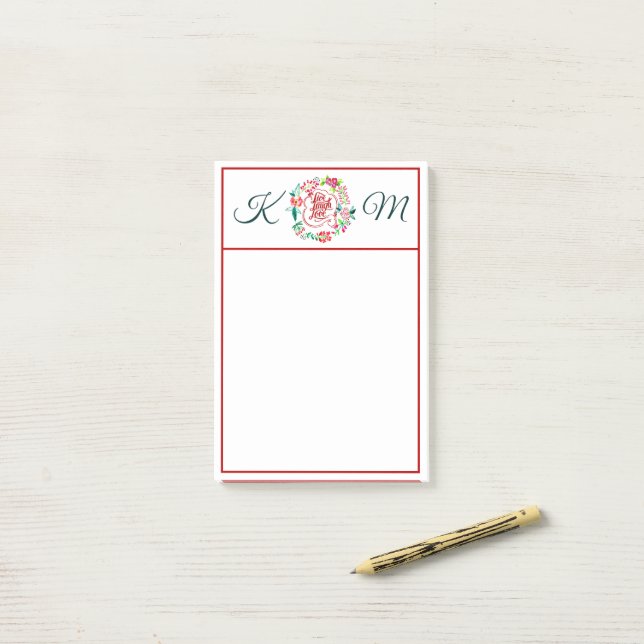 Post-it® Vivez, riez, aimez floral Monogrammé (Sur un bureau)