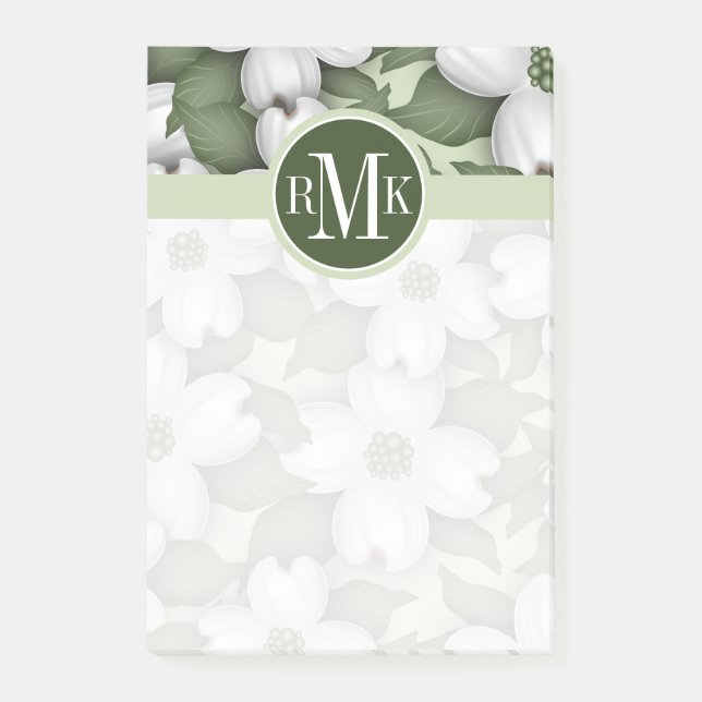 Post-it® Votre monogramme | Fleurs d'arbre de bois de chien (Devant)