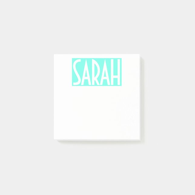 Post-it® Votre nom | Texte blanc gras sur Aqua clair (Devant)