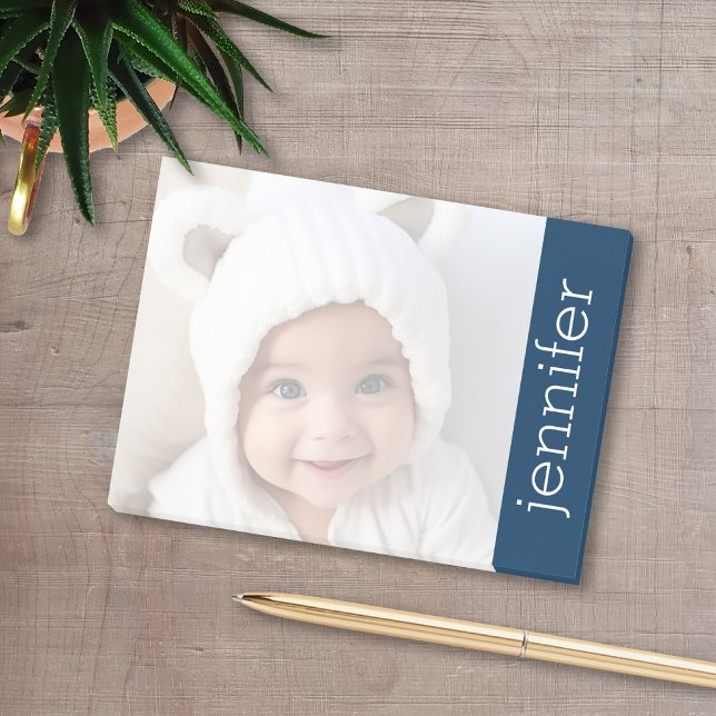 Post-it® Votre photo s'illumine - avec Navy Blue (A fun personalized photo post-it with a photo in the background and color block.)