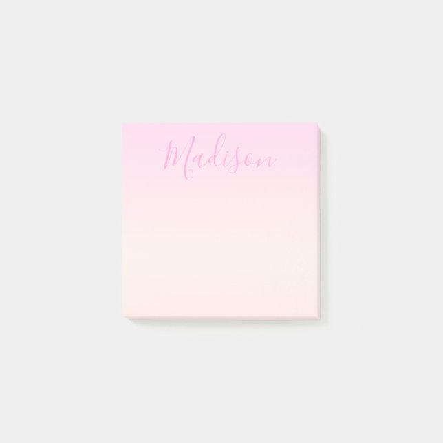 Post-it® Votre texte | Élégant Script & Soft Blush Pink Omb (Devant)