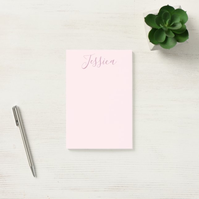 Post-it® Votre texte | Élégant Script & Soft Blush Rose (Bureau)