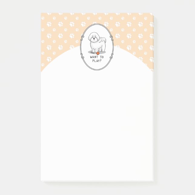 Post-it® Vous voulez jouer ? Bichon Frise Chien avec balle  (Devant)