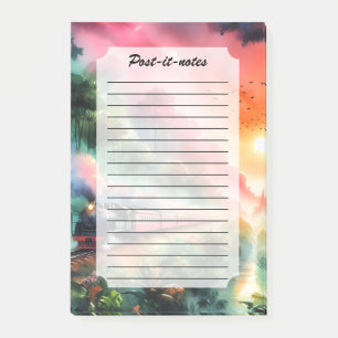 Post-it® Voyage en train au coucher de soleil tropical aqua