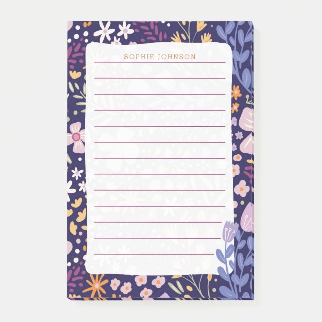 Post-it® Watercolor Floral Pattern Flowers Purple Girly (Devant)