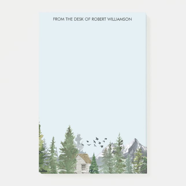 Post-it® Watercolor Mountains Nature Fir Trees Cabine fores (Devant)
