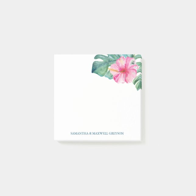 Post-it® Watercolor Tropical Hibiscus Flower and Palm Leaf (Devant)