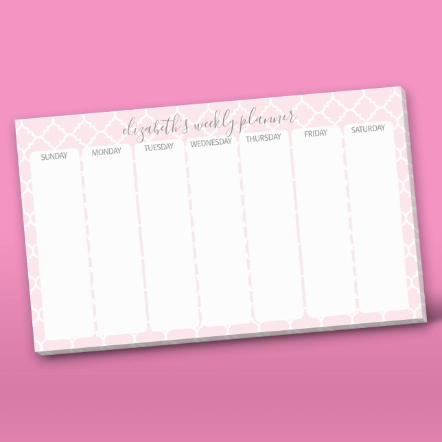 Post-it® Weekly Planner avec nom de motif rose vif (Custom Post-it Notepad)
