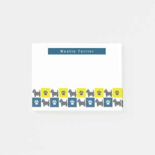Post-it® Westie Terrier Chien & Paw Yellow &Blue Grid