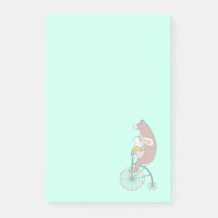 Post-it® Whimsical Bunny and Bear Riding a Bike