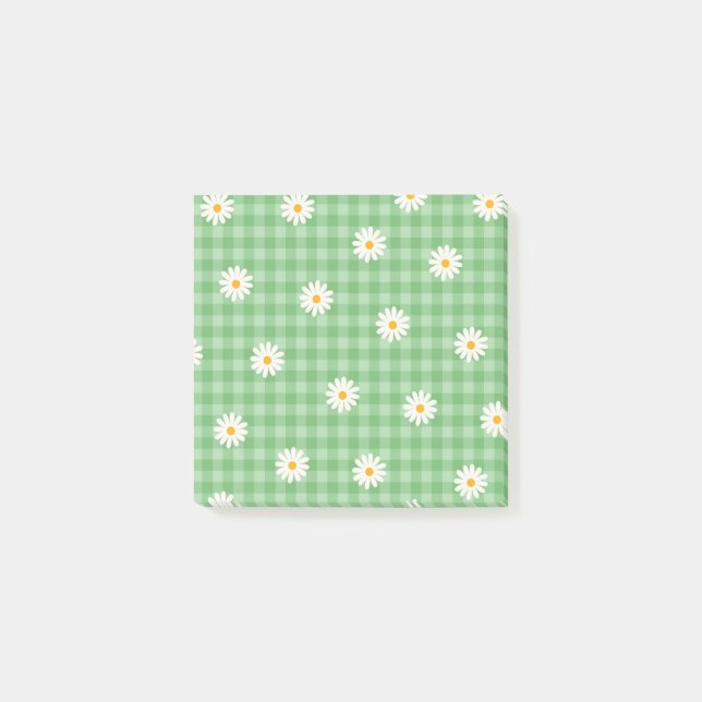 Post-it® Whimsical Green Daisy Buffalo Plaid Retro (Devant)