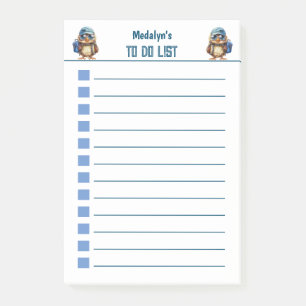 Post-it® Wise Owl avec sac à dos bleu, casquettes et lunett