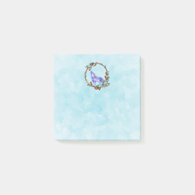 Post-it® Wolf aquarelle debout dans une couronne de style b (Devant)