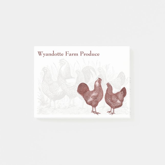 Post-it® Wyandottes Vintage Red Chickens Country Farm (Devant)