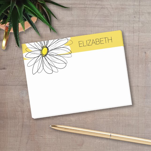Post-it® Yellow and White Whimsical Daisy with Custom Text (Personalized post-it notes with a name and whimsical daisy.)