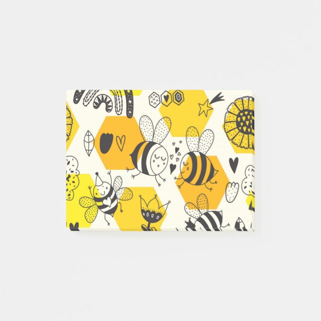 Post-it® Yellow Bee and Rainbow Design (Devant)