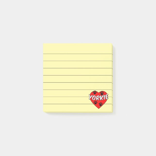 Post-it® Yorkie Chien Empreintes de pattes Et Red Heart Lin (Devant)