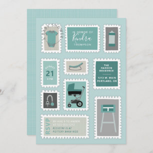 Postage Timbres avec bébé choses douche invitation