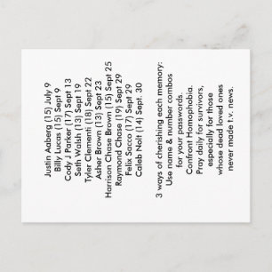 Postale 10 morts connus Carte de prévention de l'intimida