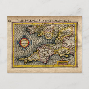 Postale 1610 Carte de Cornwall, Devon, Somerset, etc...