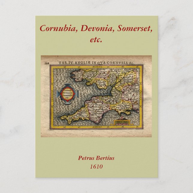 Postale 1610 Carte de Cornwall, Devon, Somerset, etc... (Devant)