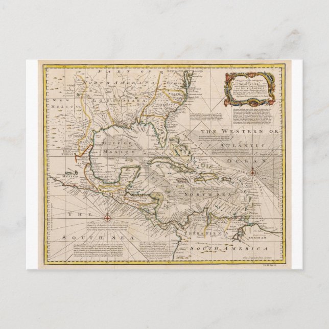 Postale 1720 Carte des Antilles par Emanuel Bowen (Devant)