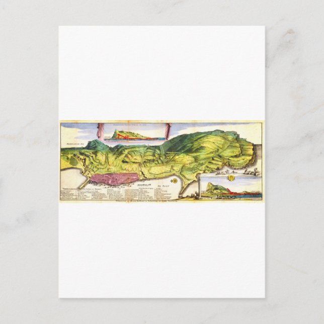 Postale 1720 De La Feuille Carte et Vue de Gibraltar Geo (Devant)