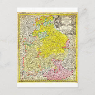 Postale 1728 Homann Carte de Bavière Allemagne Géographiqu