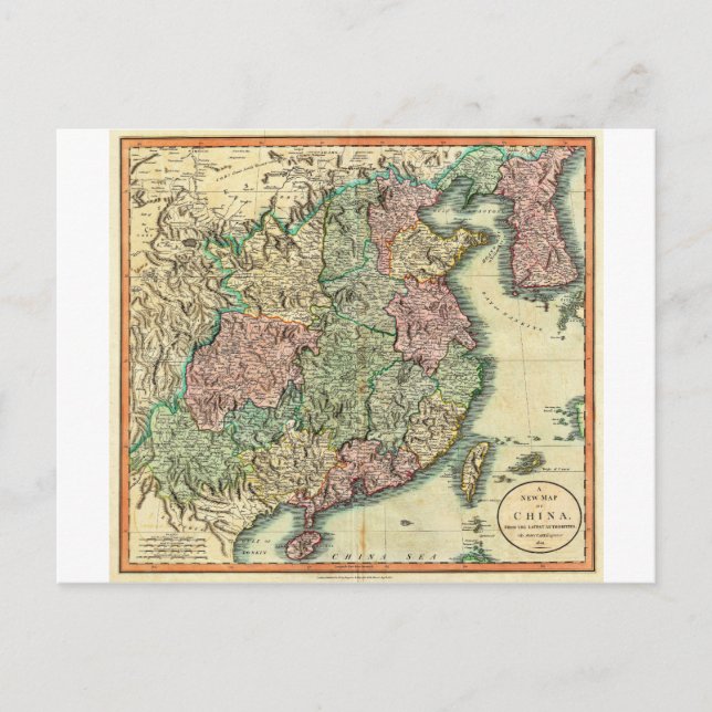 Postale 1801 Carte John Cary de la Chine et de la Corée (Devant)