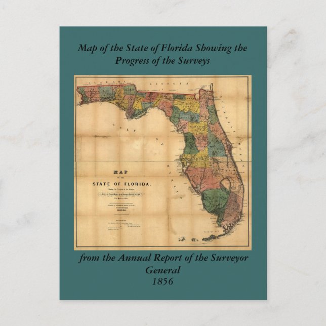 Postale 1856 Carte de l'État de Floride par Columbus Drew (Devant)