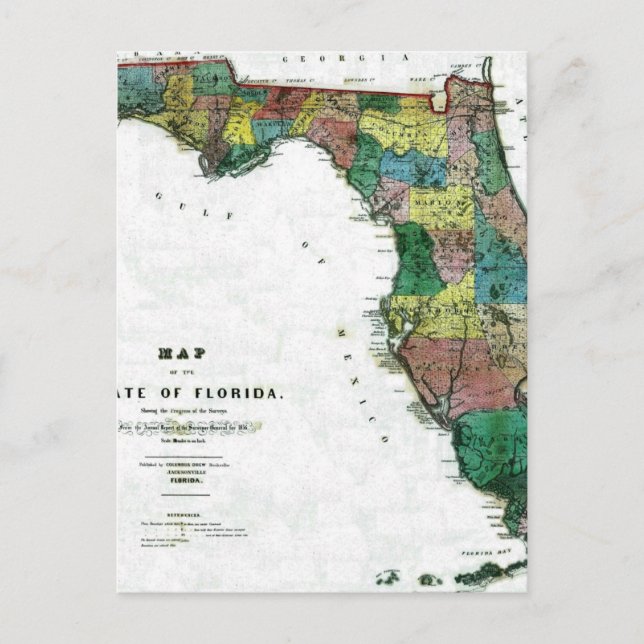 Postale 1856 Carte de l'État de Floride par Columbus Drew (Devant)