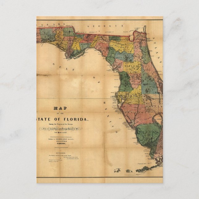 Postale 1856 Carte de l'État de Floride par Columbus Drew (Devant)