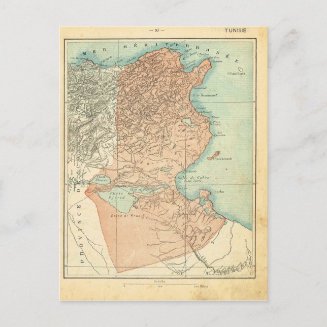 Postale 1890, Carte de la province de Tunisie (Devant)