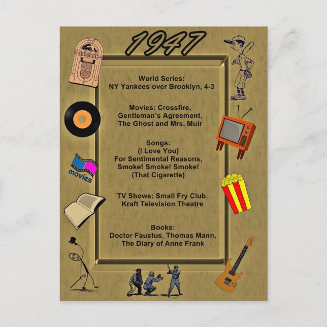 Postale 1947 Grands événements Carte d'anniversaire (Devant)