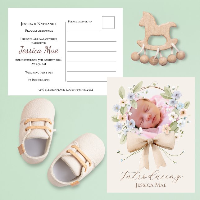 Postale 1 Carte de Naissance Couronne Florale Photo (Créateur téléchargé)