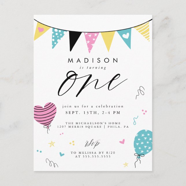 Postale 1ER ANNIVERSAIRE | Carte de vœux d'anniversaire mi (Devant)