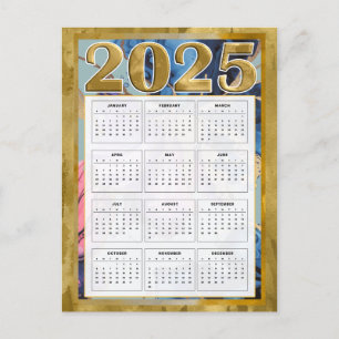 Postale 2025 Année En Un Coup D'Oeil Calendrier Carte Nouv