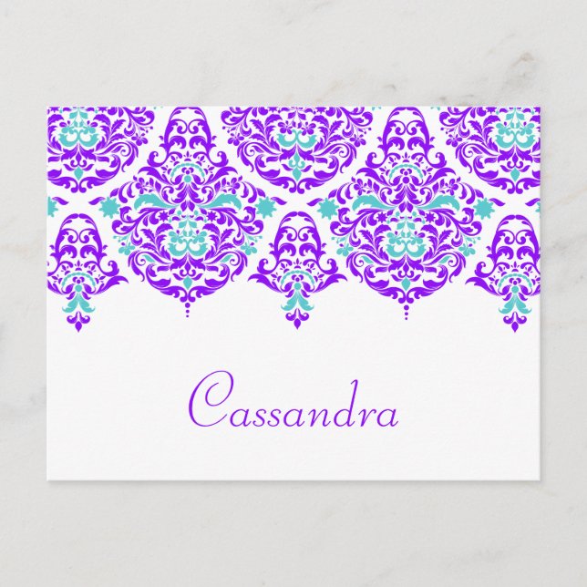 Postale 311 Ma chère Cassandra Plum Aqua Carte de nom (Devant)