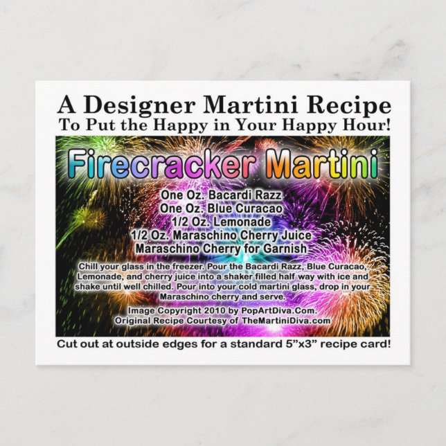 Postale 4 juillet Firecracker Martini Recette Carte postal (Devant)