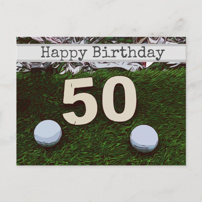 Postale 50e Carte d'anniversaire de golf avec balle de gol (Devant)