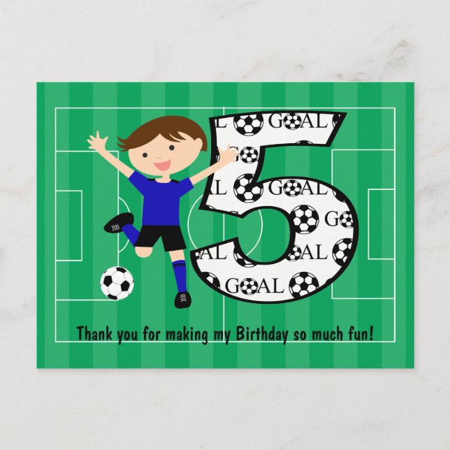 Postale 5e anniversaire Bleu et noir Soccer But Carte post (Devant)