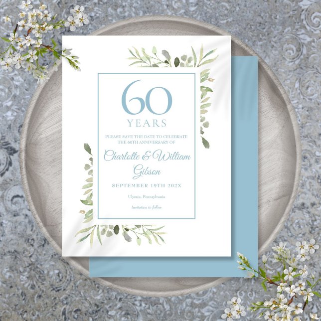 Postale 60e anniversaire Carte de rappel de la verdure (60th Anniversary Save the Date Greenery Postcard)