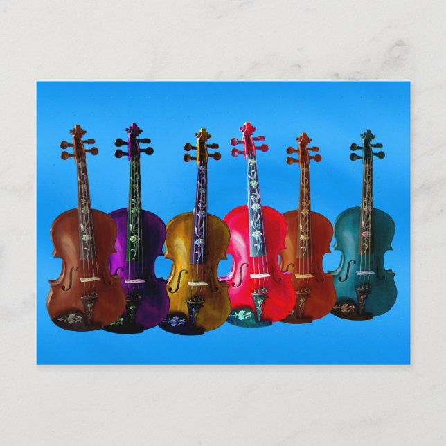 POSTALE 6 VIOLINES SUR CARTE BLEUE (Devant)